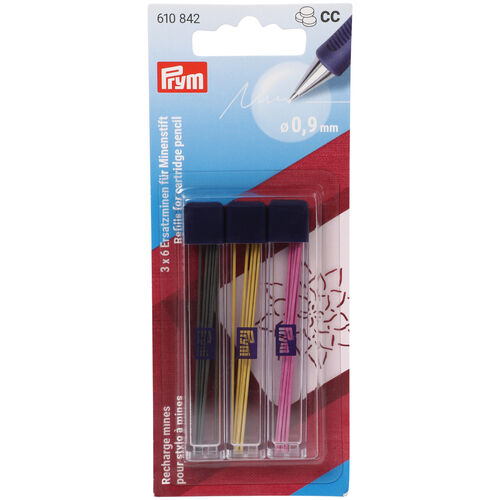 [610842] PRYM - Recharges mines , jaune, rose, noir, 0,9mm